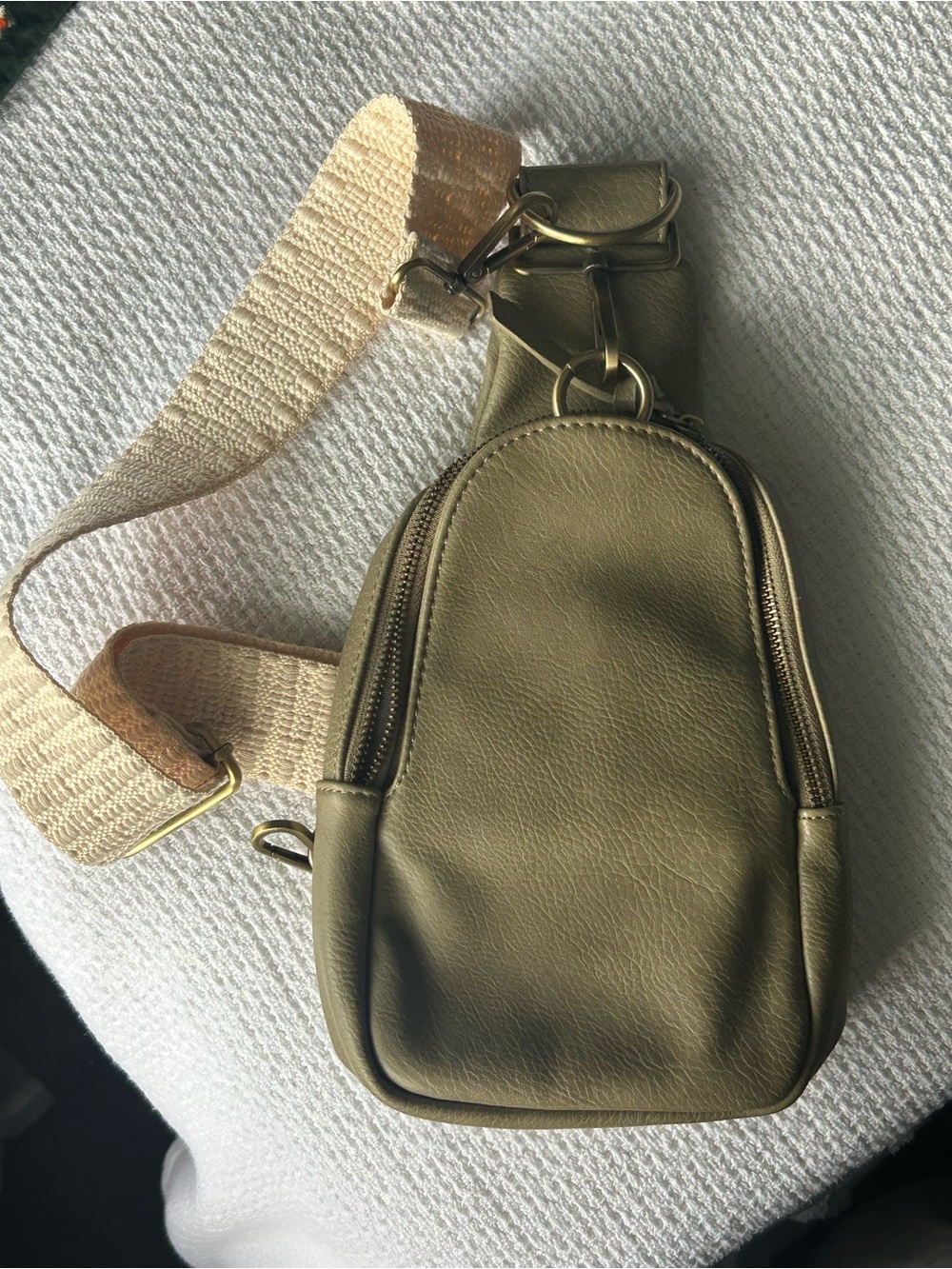 Urban Originals Olive Green Crossbody Sling Bag with Beige Webbing Strap